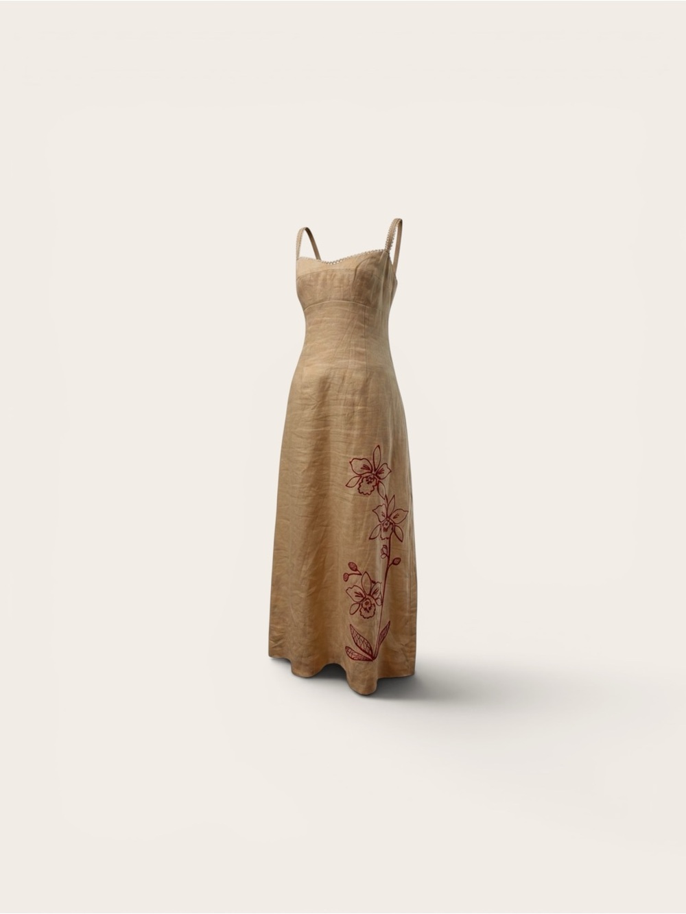 Reformation Cream Midi Slip Dress with Red Floral Embroidery - Picture 2 of 13